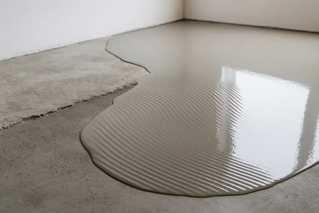 Préparation des supports avant pose de revêtements de sol — ragréage autonivelant parfaitement lissé.