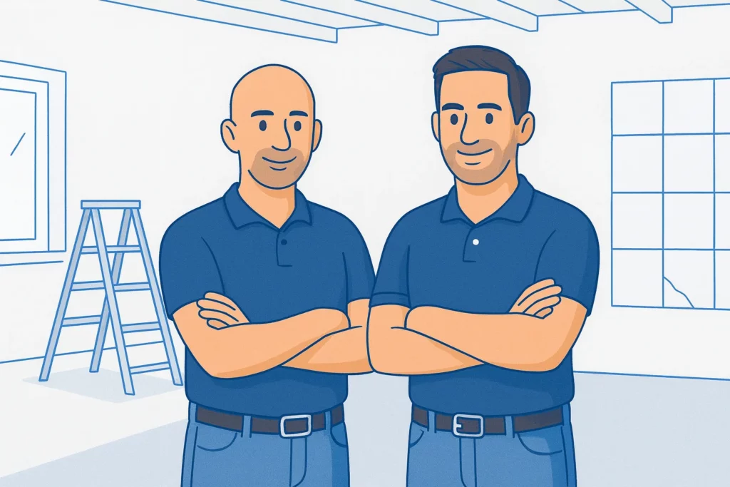 Illustration des deux dirigeants de Finitions Florentin dans un environnement de rénovation intérieure.