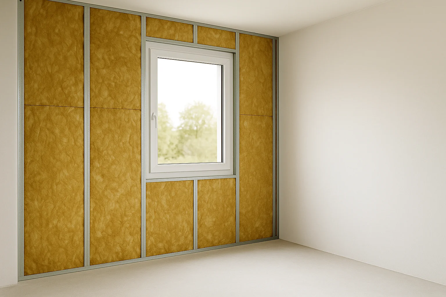 Isolation intérieure d’un mur extérieur en laine minérale autour d’une fenêtre – Finitions Florentin Lyon.